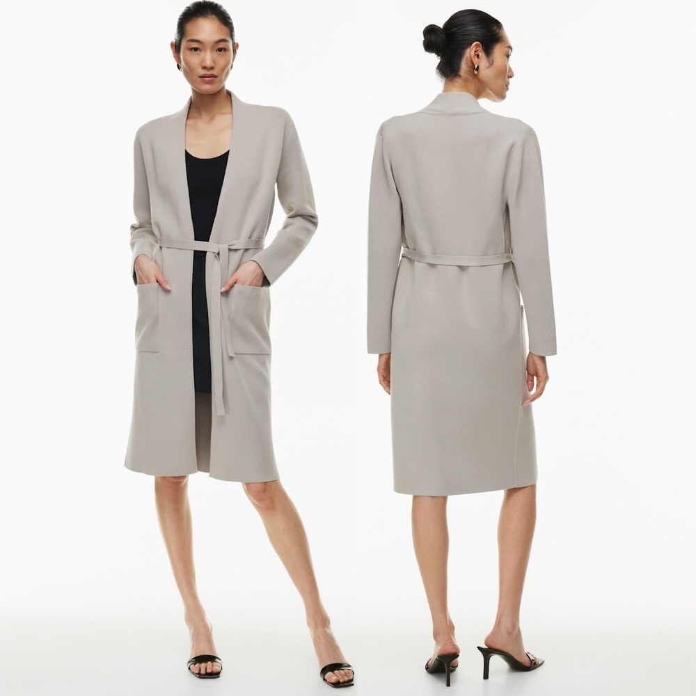Aritiza Babaton TY Cardigan Duster Sweater‎ Belted Womens Sz Small Grey Tie Robe